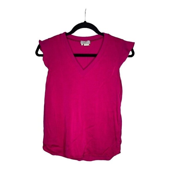 Kate Spade Blouse Size XS Women's Cap Short Sleeve V-Neck Hot Pink Viscose Top - Picture 1 of 5